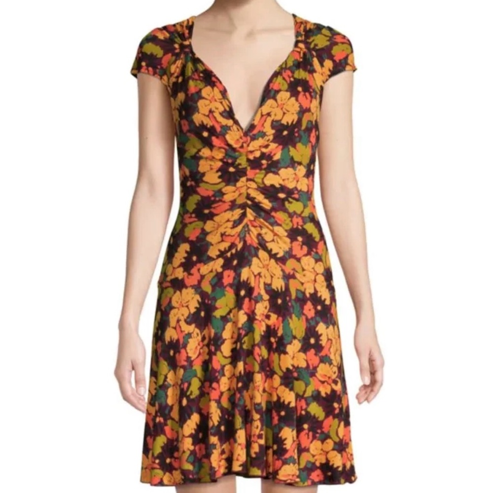 New Free People Key to Your Heart Sz XS Autumn Floral Mini Dress Orange Brown